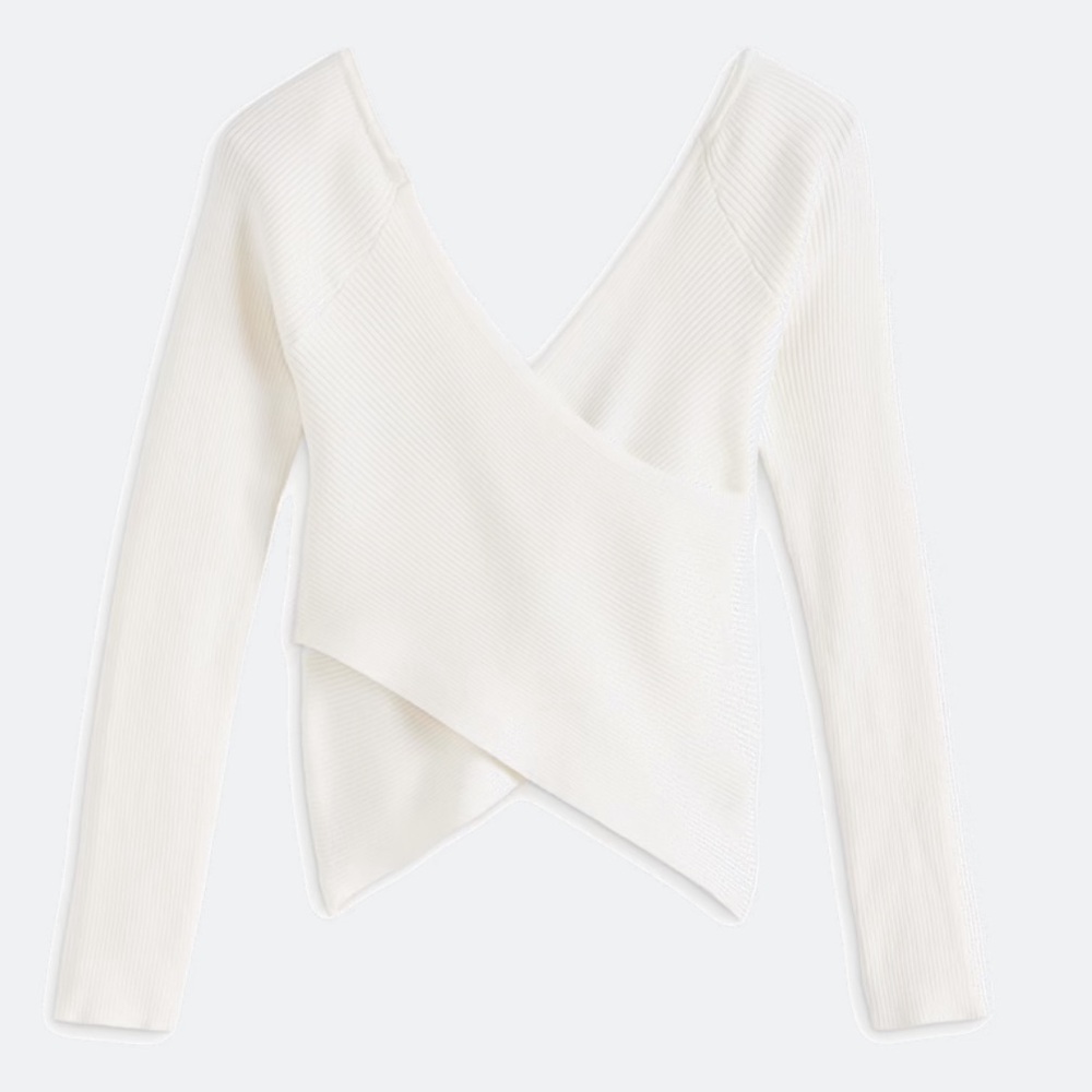 Vero Moda Off-White Ribbed Knit Wrap Top